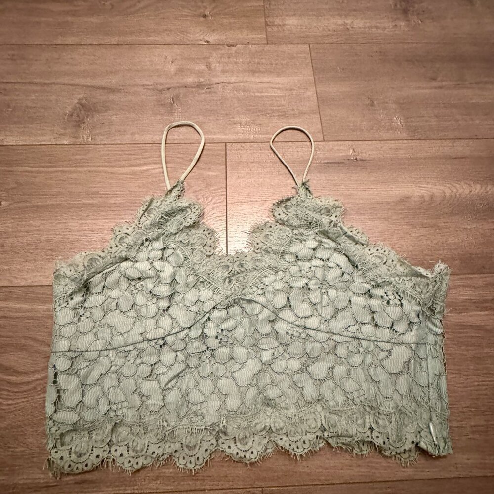 💚 H&M Lace Bralette Crop Top | Sage Green | Side Zip | Size 14
